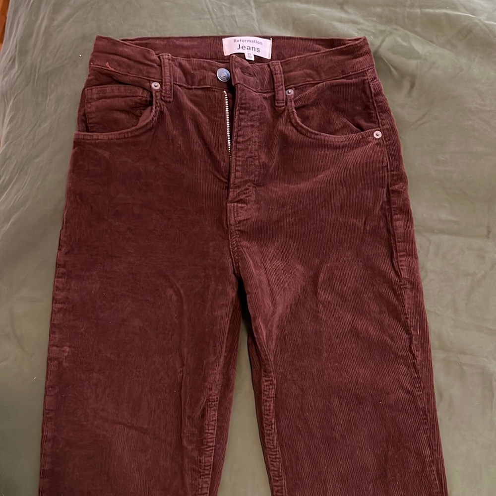 Deep brown Reformation corduroy flare pants size 27